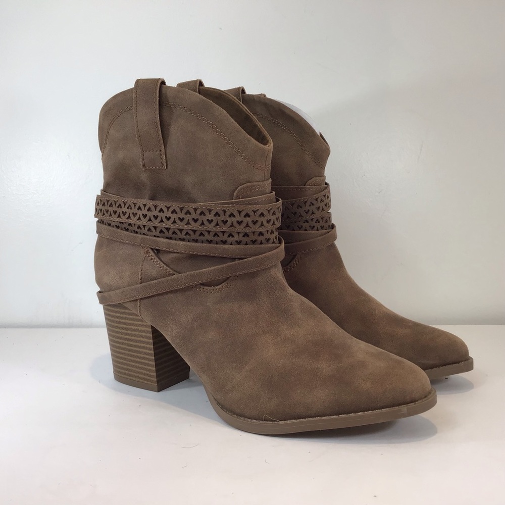 WALLFLOWER WESTERN TAUPE STRAPPY ANKLE BOOTS BLOCK HEEL NWOT SZ 8